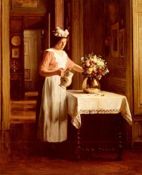 A Maid Watering Flowers